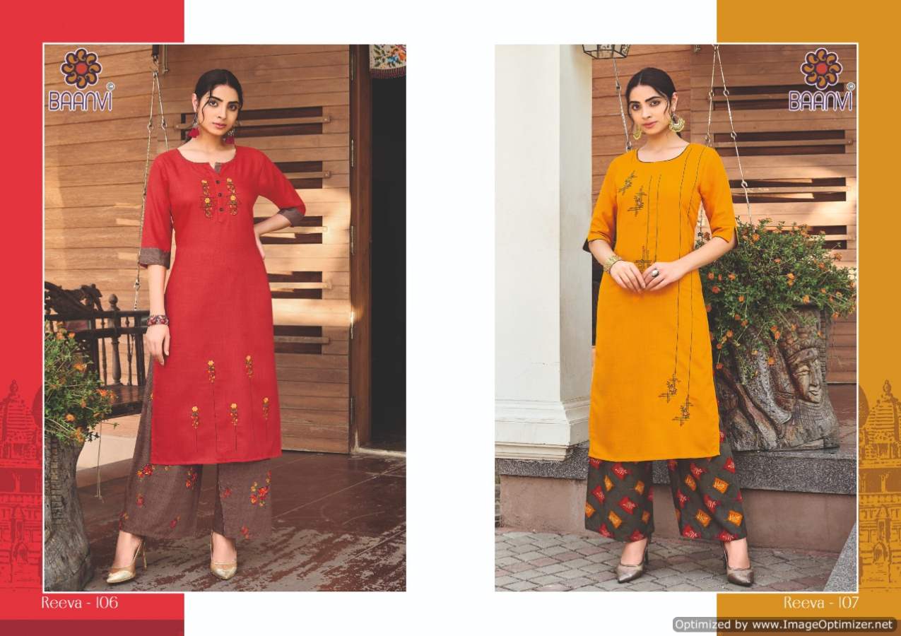 Baanvi Reeva 1 Heavy Ethnic Wear Cotton With Embroidery Kurti With Palazzo Collection